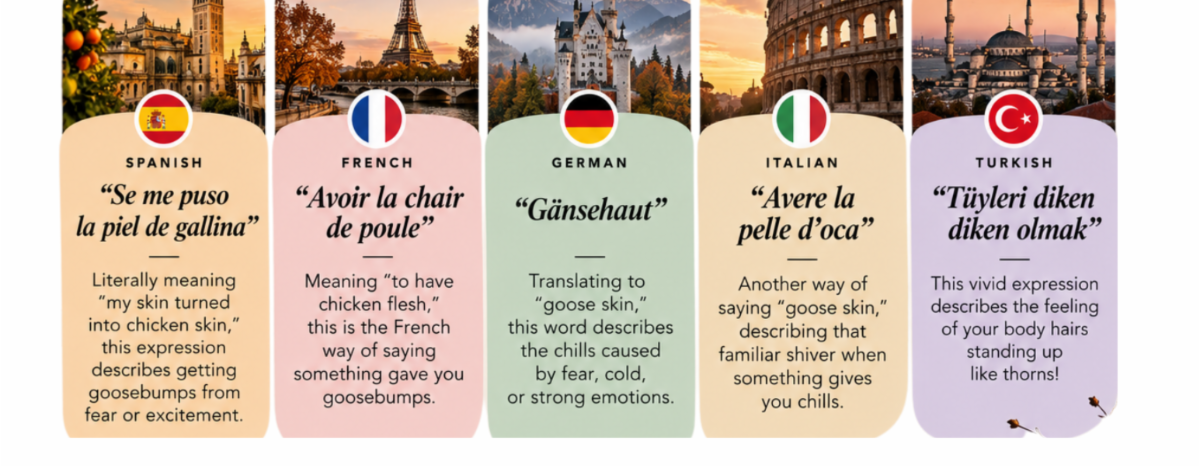 Goosebumps expressions in Spanish, French, German, Italian, and Turkish